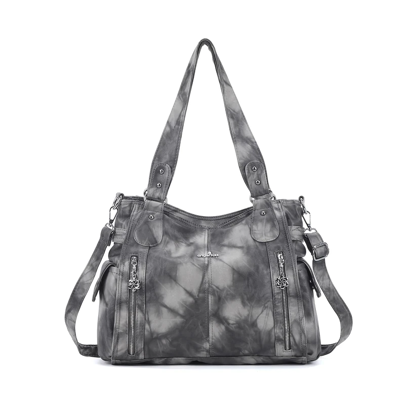 Angel Kiss Handbags for Womens Top-Handle Hobo Purse Roomy Casual Shoulder Bags PU Tote Satchel Purse for Women, G-black/Grey, L