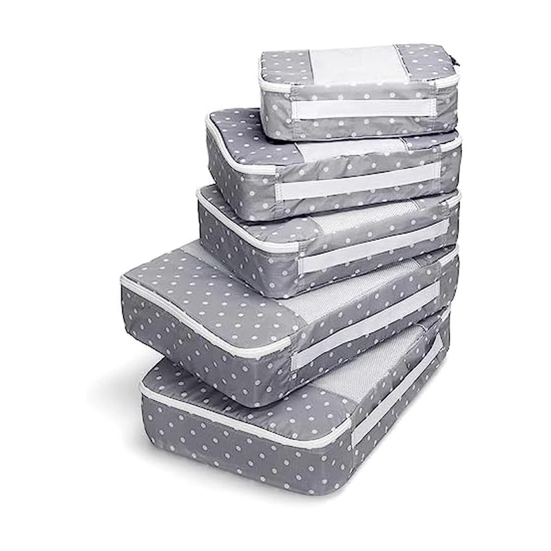 TravelWise Luggage, White Dots, 1 Small, 2 Medium, 2 Large, Packing Cubes