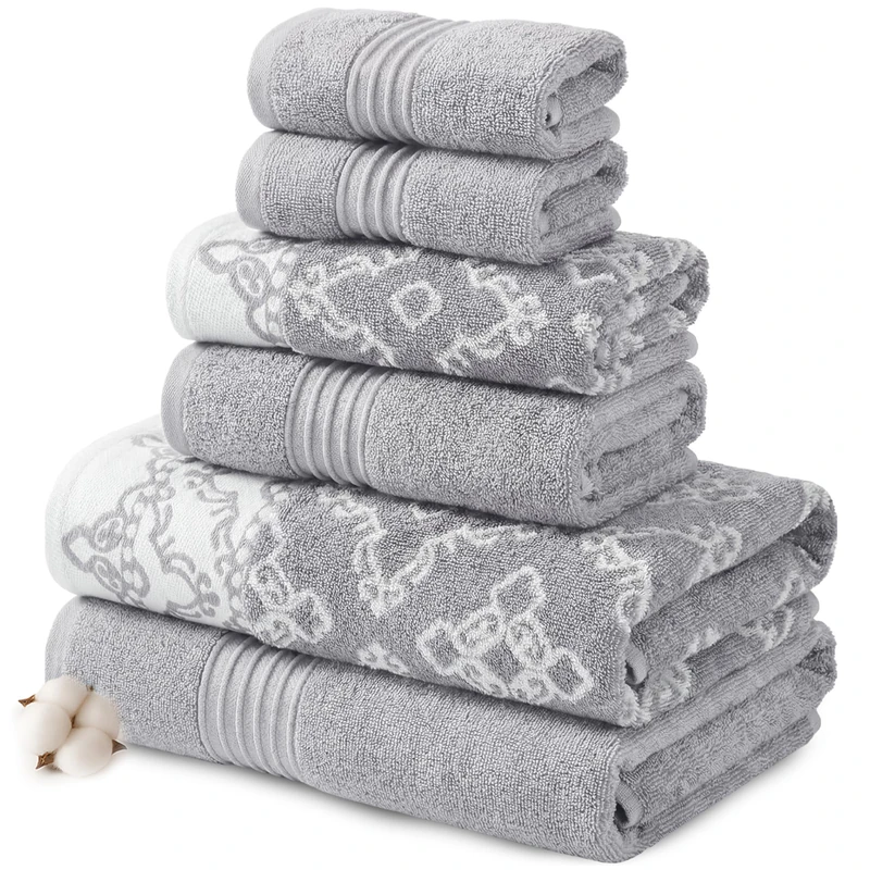 Modern Threads 6 Piece Set, 2 Bath Towels, 2 Hand Towels, 2 Washcloths Yarn Dyed Jacquard/Solid Towel Set Charlize Stone
