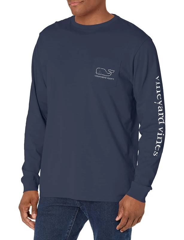 Vineyard Vines Men's Long Sleeve Vintage Whale Pocket T-Shirt, Blue Blazer, Large
