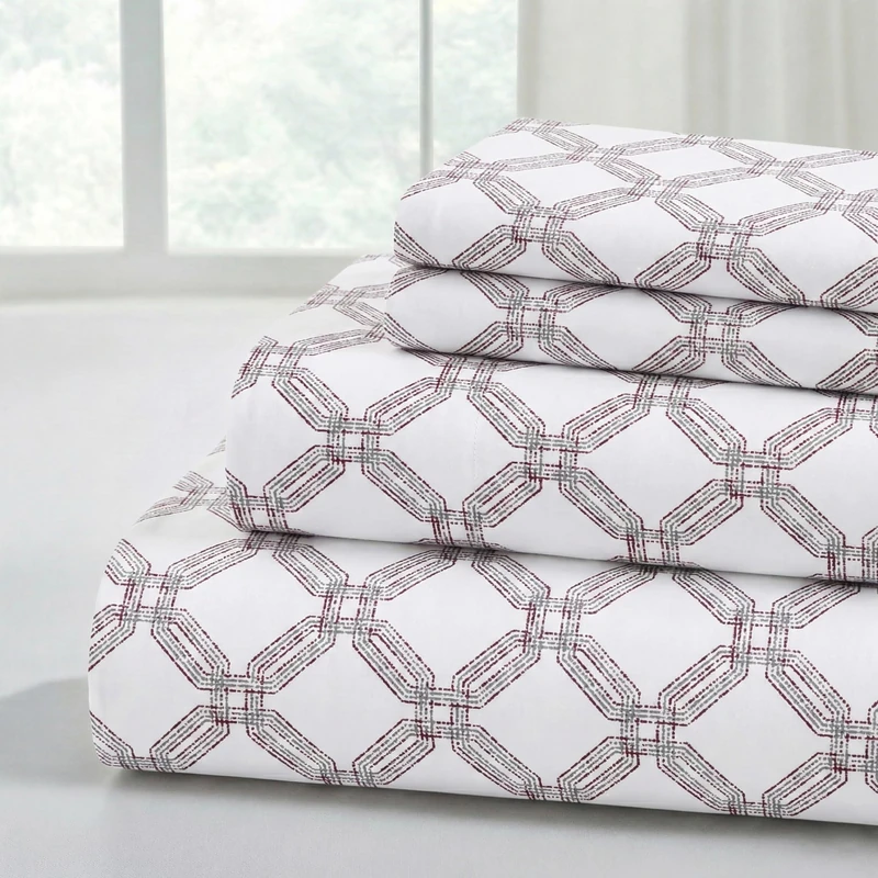Modern Threads Printed 4-Piece Extra Soft Bedding Sheets & Pillowcase Set, Deep Pocket up to 16 inch Mattress Cara Queen - Image 1