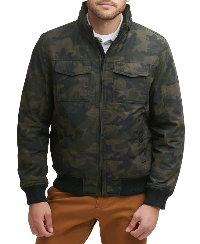 Dockers Men's Regular Quilted Lined Flight Bomber Jacket Coat, Camouflage, XL