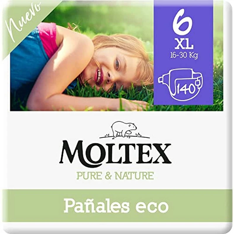 Moltex Pure & Nature Eco Nappies Size 6 (17-28 kg) – 140 Nappies