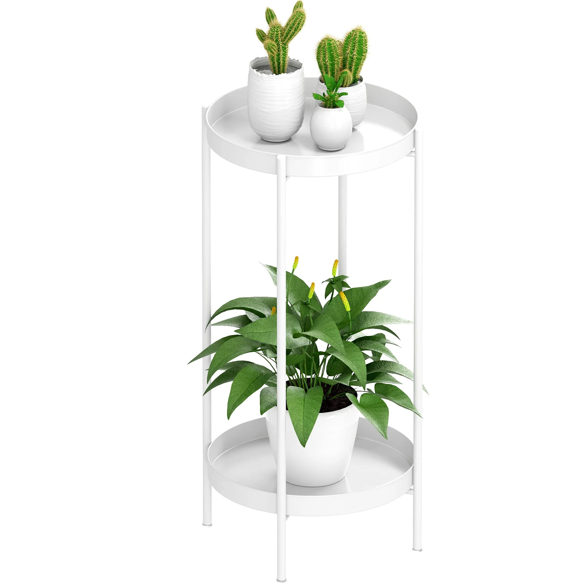 OVICAR Plant Stand Indoor Outdoor - Metal Flower Pot Holder Table 2 Tier Tall Potted Rack Organizer Rustproof Plant Display Shelf For Home Garden Patio Balcony Office Living Room Bathroom Corner White