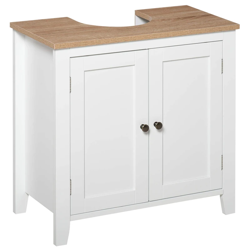 kleankin Under Sink Cabinet, Bathroom Sink Cabinet with 2 Doors, Pedestal Under Sink Design, Freestanding Bathroom Cupboard with Adjustable Shelf, White
