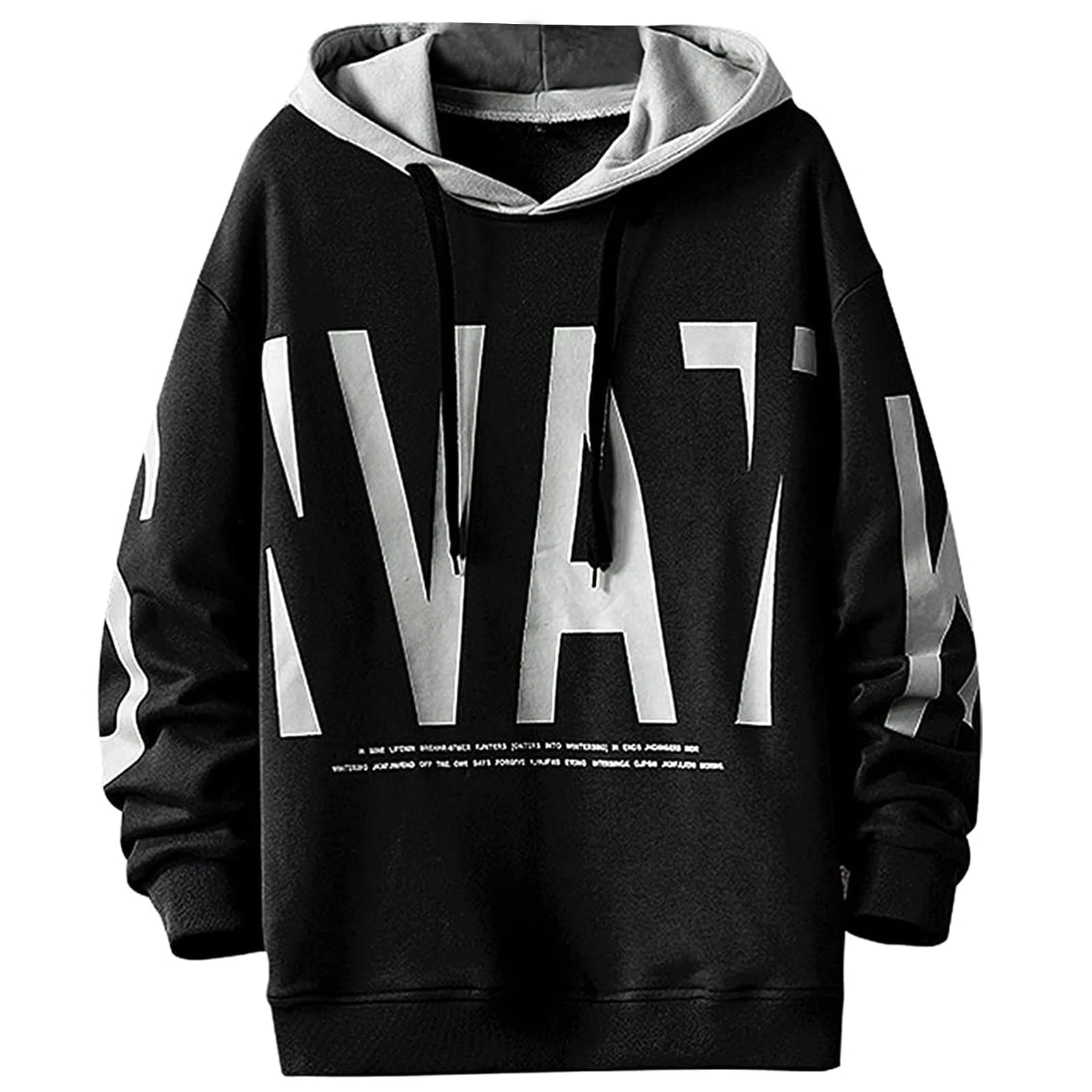 Men's Hoodie Hooded Pullover Outdoor Sweatshirt Top Blouse Streetwear Urban Jumper Casual Print Hoody Autumn Winter Black