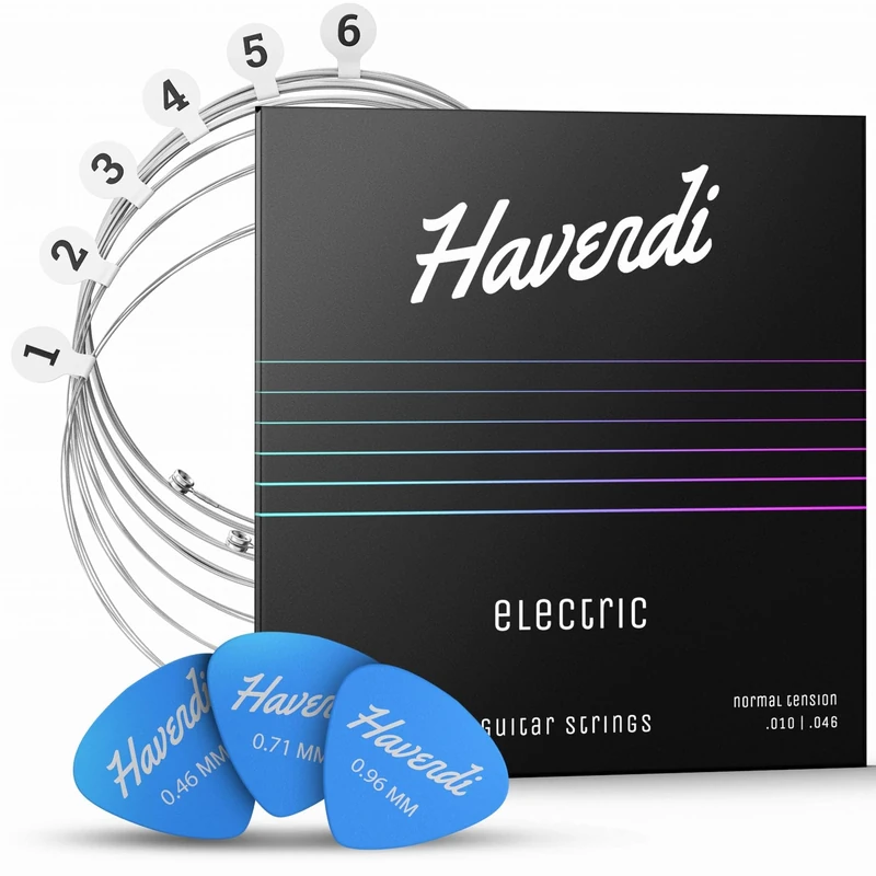 Havendi® Electric Guitar Strings 10-46 brilliant sound Medium Gauge Nickel Wound (6 string set) incl. 3 picks