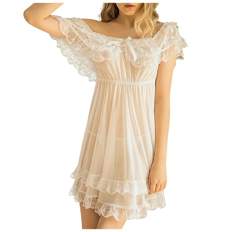 Women's Baby Dolls Women Sexy Lace Sling Lingerie Nightwear Sexy Sleepwear S-2XL-B_XL
