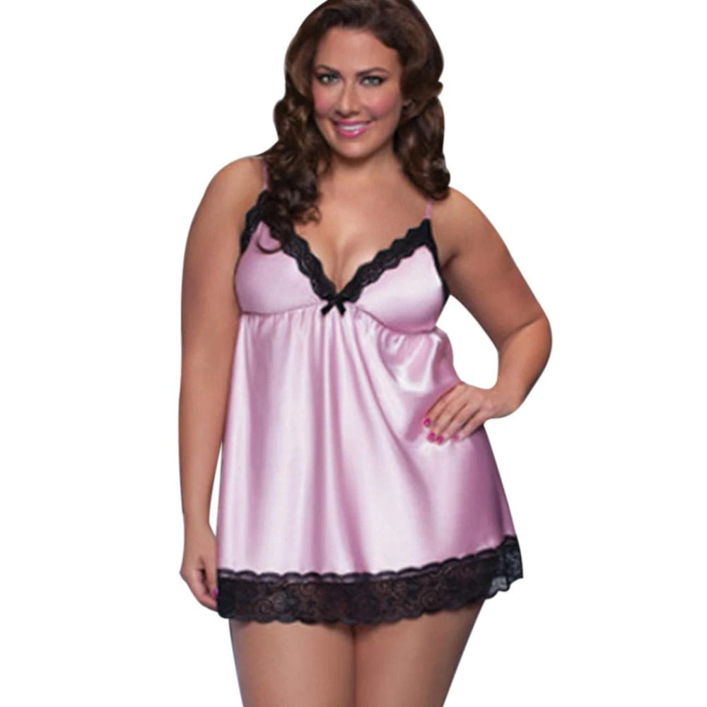 Women's Nightdresses & Nightshirts Sexy Lace Underwear Sleepwear-Pink_XXL