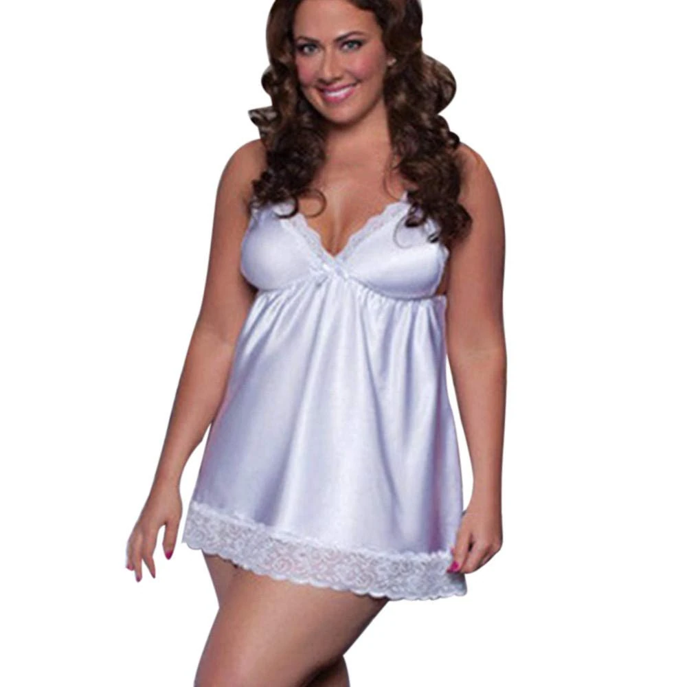 Women's Erotic Sleepwear & Robe Sets Sexy Lace Underwear Sleepwear-White_6XL