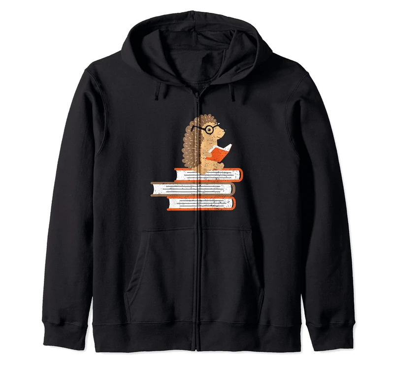 Hedgehog: Hedgehog Book Nerd - Pets Sayings Zip Hoodie