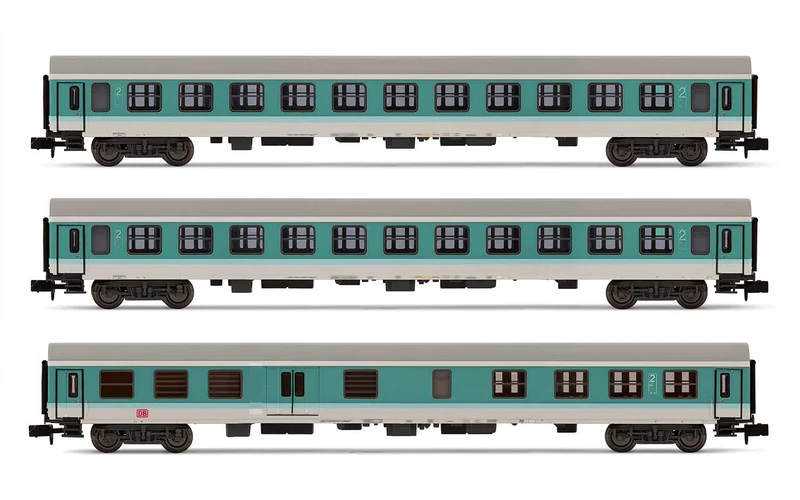 Arnold HN4367 DB AG, 3-unit pack regional coaches (2), 1 x ABDomsb, 2 x Bom, period V, mintgreen/white model RailwayRolling Stock - Coaches