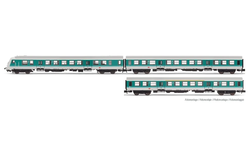 Arnold HN4366 DB AG, 3-unit pack regional coaches (1), 1 x control cab coach, 1 x ABy, 1 x By, period V, mintgreen/white model RailwayRolling Stock - Coaches