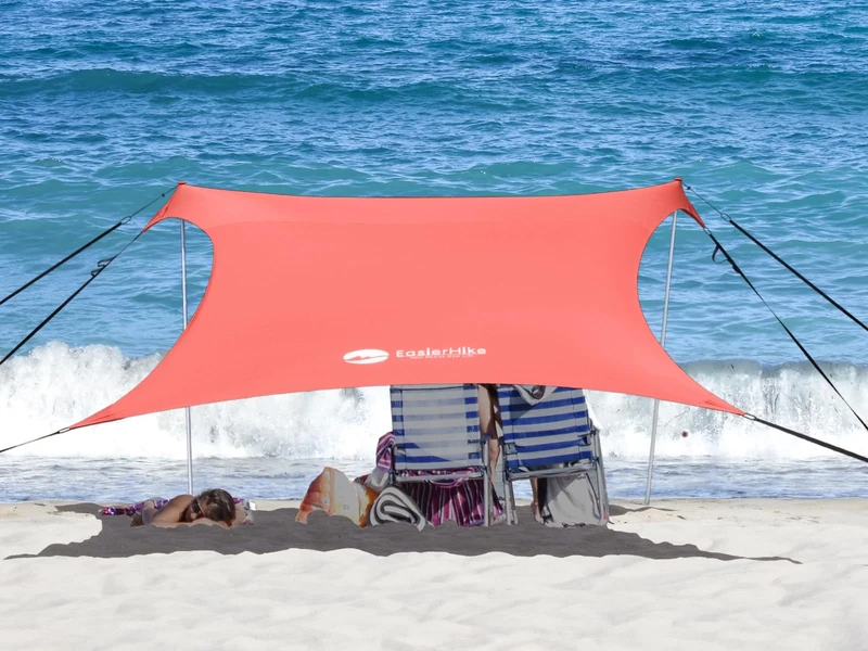 Easierhike Beach Shade Windproof Design,Sun Shelter UPF50+ Portable Family Tent with 6 Sandbags Anchors 7x7 FT 2 Pole Pop Up Outdoor Shelter for Beach, Camping, Fishing, Backyard and Picnics