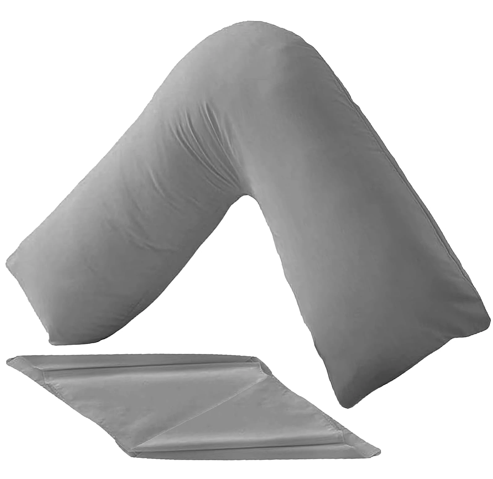 SYSN V Shaped Triangle Pillow With Cover, Orthopaedic Maternity Extra Filled With Virgin Fibre For Neck And Back Support (Grey)