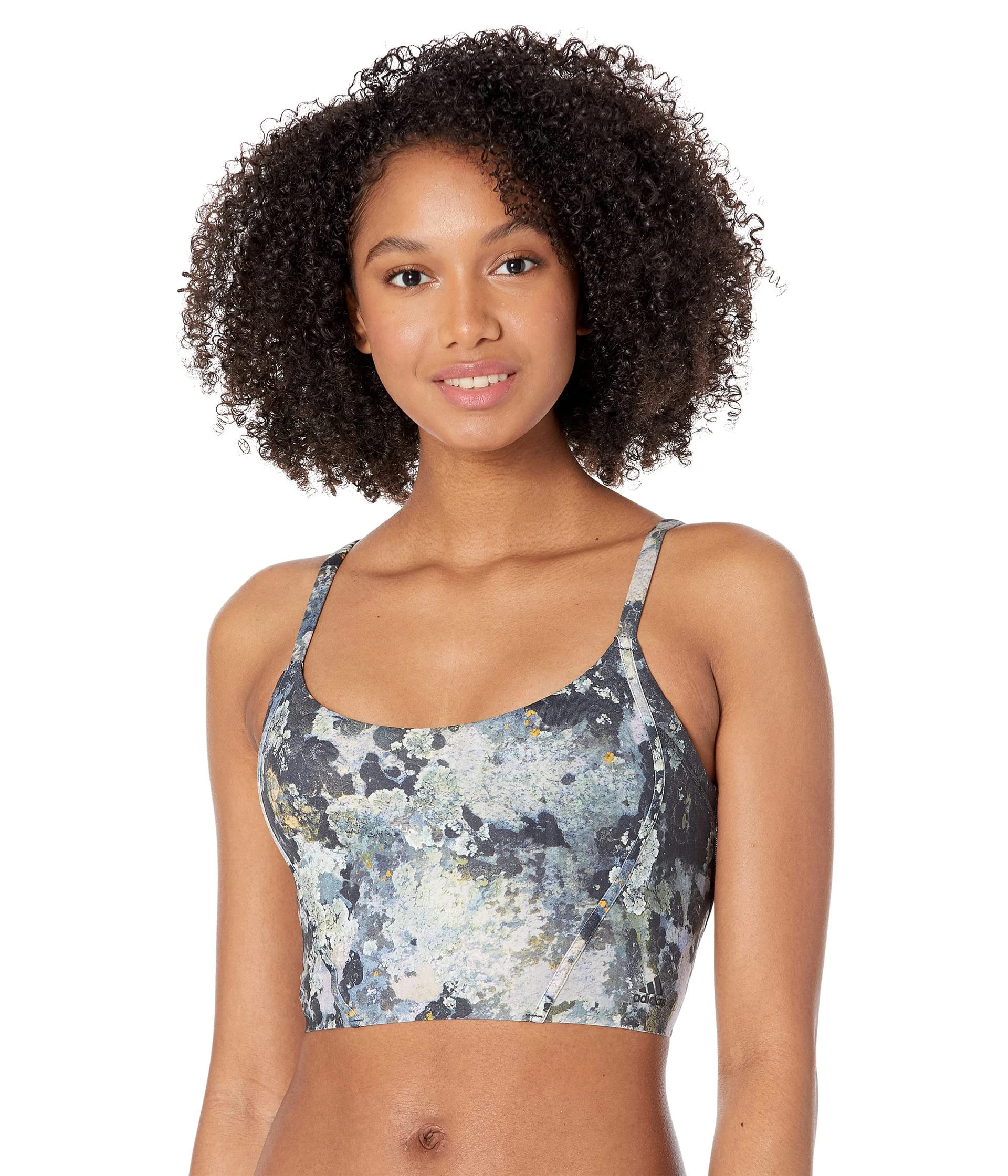 adidas Women's Standard Yoga Light Support Long Line All Oversize Bra, Blue Tint/Carbon/Print, XX-Large C