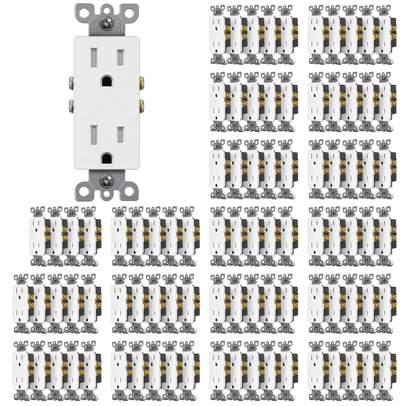 (100 Pack) CML 15 Amp Decor Wall Electrical Sockets, Receptacle Outlet, Child-Safe Tamper Resistant (TR), 15A/125V, 3-Year Warranty, UL Listed