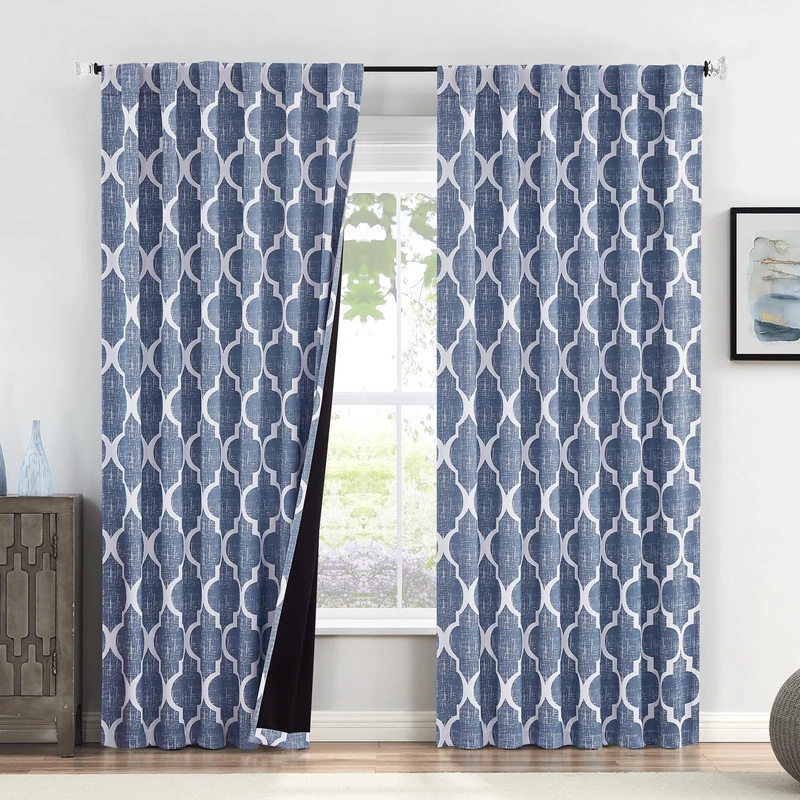 Beauoop Moroccan 100% Blackout Curtains Bedroom Blue 50x96 2 Panels