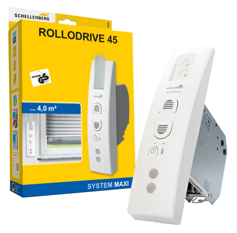 Schellenberg 22638 RolloDrive 45 to 4 m² Roller Shutter Surface, 23 mm Belt Width, tensile Force 12 kg, with Automatic Timer and Power Supply, 29 W, 230 V - Image 1