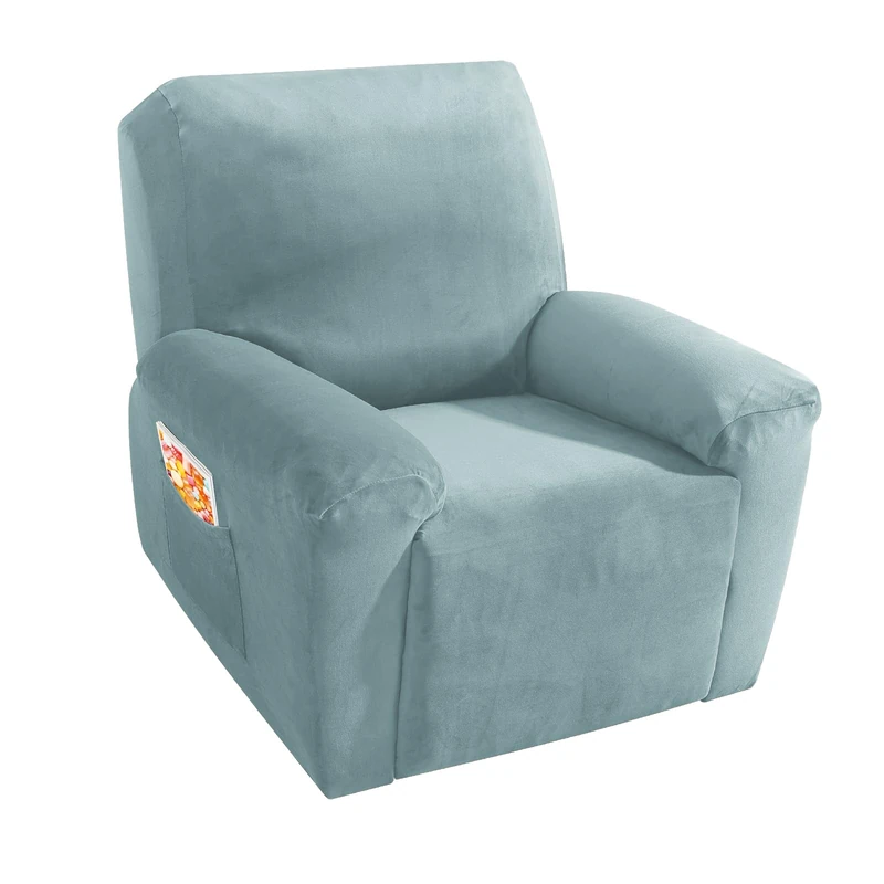 MAXIJIN Velvet 4 Piece Recliner Cover Stretch Plush Soft Cover for Recliner Chair Thick Soft Recliner Chair Slipcover Separate Chair Cover for Recliner with Side Pocket (Recliner, Dusty Blue)