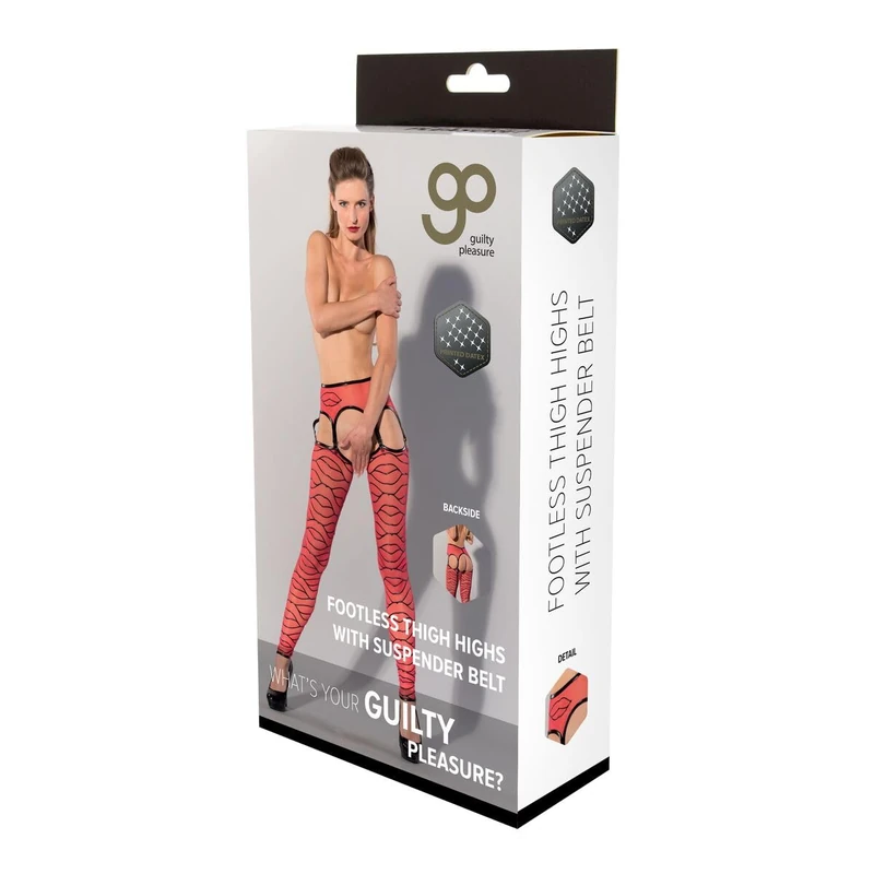 Guilty Pleasure Fetish Wear Printed Thigh High with Suspender Red XL