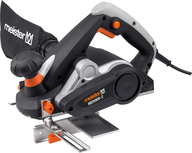 Meister MEH 900-2 electric planer, 900 W - planer width 82 mm - cutting depth 3 mm - folding depth 15.5 mm - with side & fold depth stop - dust bag/planer/5460150, black