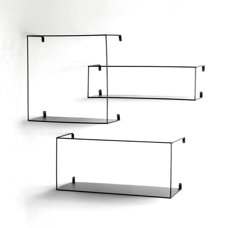 HAKU Möbel Set of 3 Wall Racks Black, Metal - Size: W 40/50/55 cm X H 40/15/25 cm X D 18/16/20 cm, Style: Modern