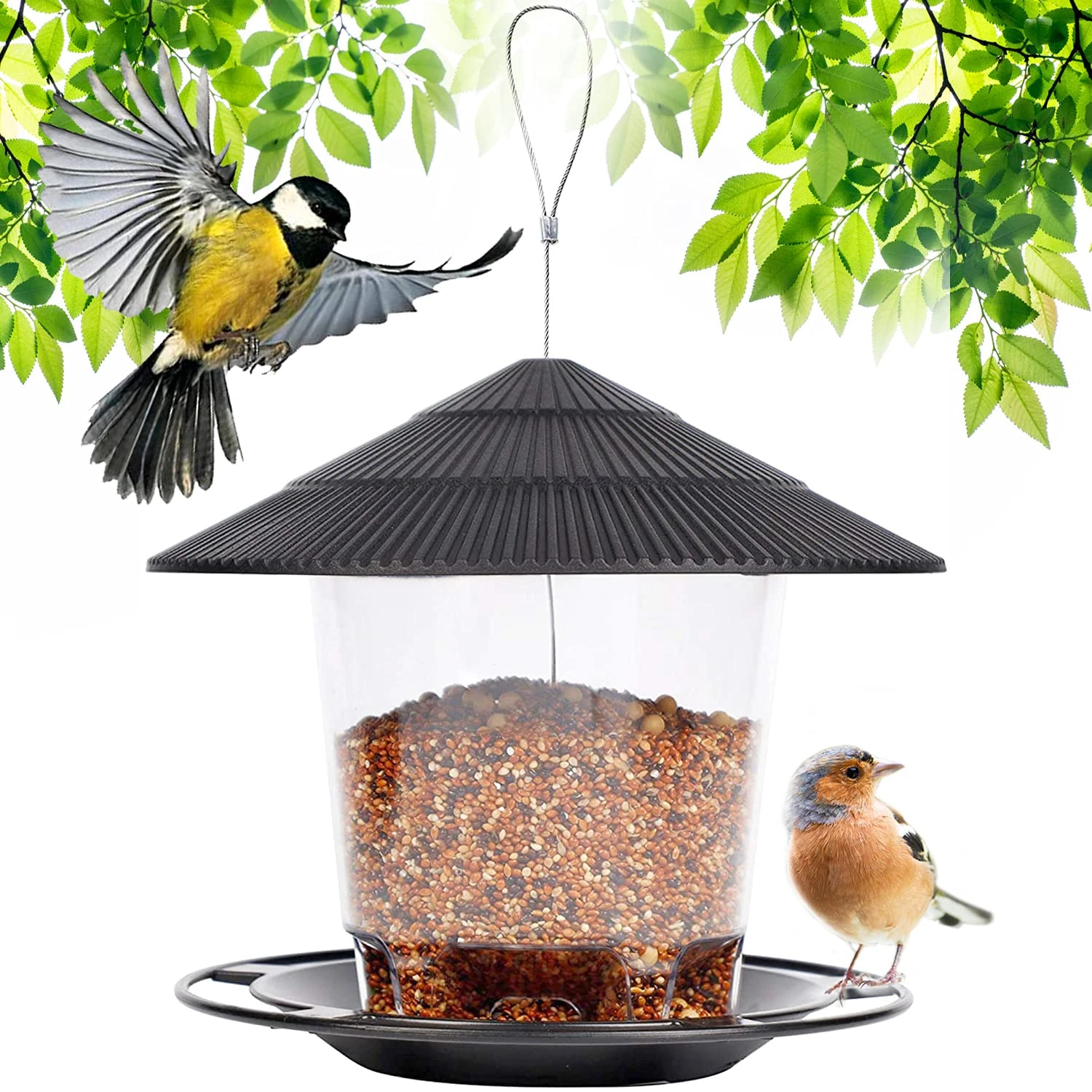 Zeqeey Hanging Bird Mix Seed Feeder Wildlife Bird Food Feeder for Outdoor Garden Seed Blends Sunflower Heart Peanuts Nut Feeding Dunnocks Sparrows Robins Small Birds, Gray