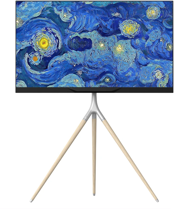 ONKRON Wooden TV Stand Tripod for 32-65 Inch TV & Screen, TV Tripod Stand Wood up to 35 kg - Art Easel TV Stand Wood VESA 100x100-400x400/Height Adjustable TV Stand Floor Standing TS1220-W White