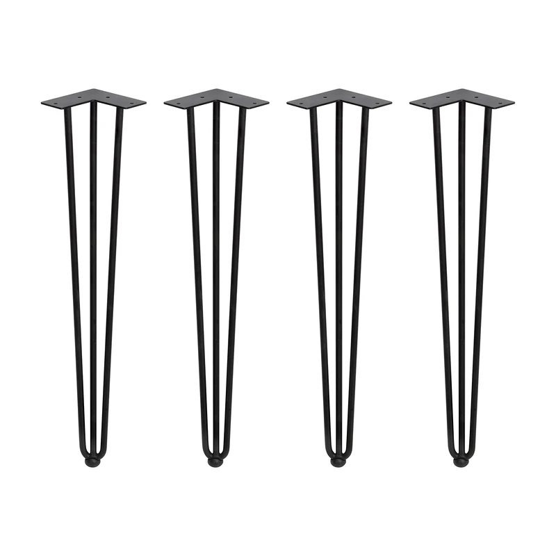 Emuca - Set of four Hairpin table legs with 2 rods, height 710 mm (27,9 inch), Painted black, Steel