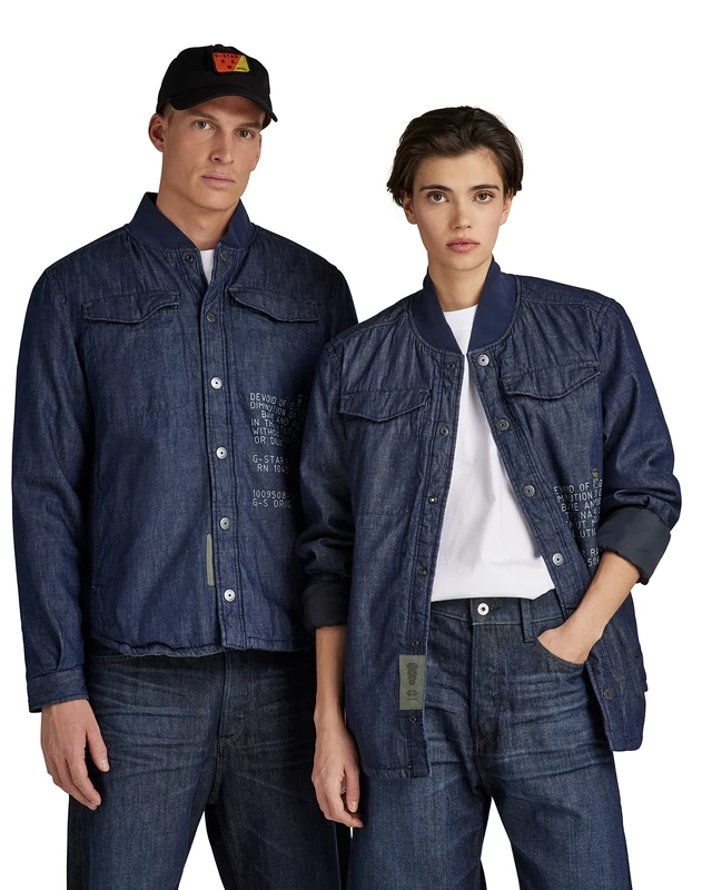 G-Star Men's Bomber Collar Overshirt, Blue (rinsed D20966-D013-082), L