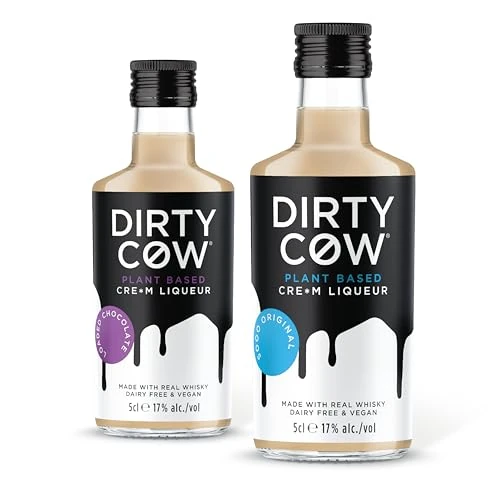 Dirty Cow Plant Based Dairy Free Vegan Cre*m Liqueur (Sooo Vanilla and Loaded Chocolate, 2 x 5cl bottle, 17% ABV) …