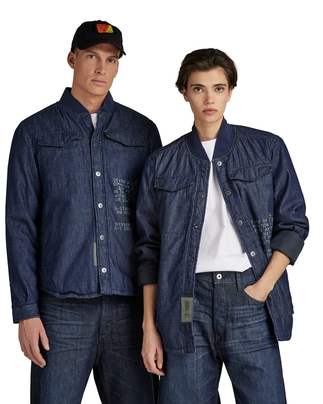 G-Star Men's Bomber Collar Overshirt, Blue (rinsed D20966-D013-082), XL