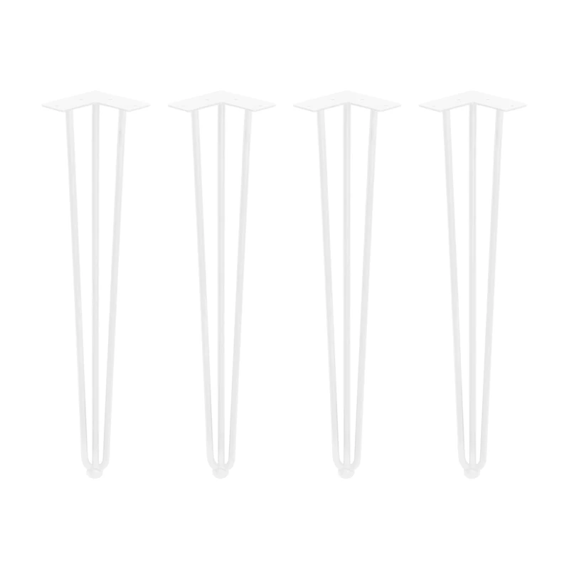 Emuca - Set of four Hairpin table legs with 2 rods, height 710 mm (27,9 inch), Painted white, Steel