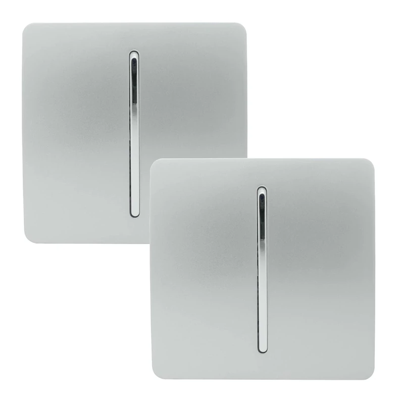 Trendi 1 Gang 2 Way Artistic Modern Glossy 10 Amp Rocker Tactile Light Switch Silver (2 Pack)