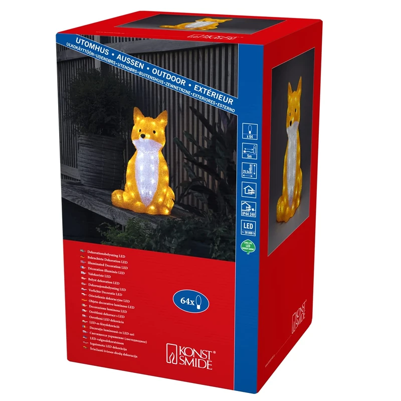 Konstsmide Christmas Outdoor Figures Decoration/Outside Lights LED Acrylic Large Fox/Outdoor Lighting (IP44) / 64 White LEDs/Transparent Cable