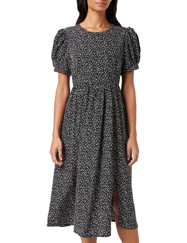 Louche Stasia Statement Sleeve midi Dress in Night Flower Print, Multi, Size 10