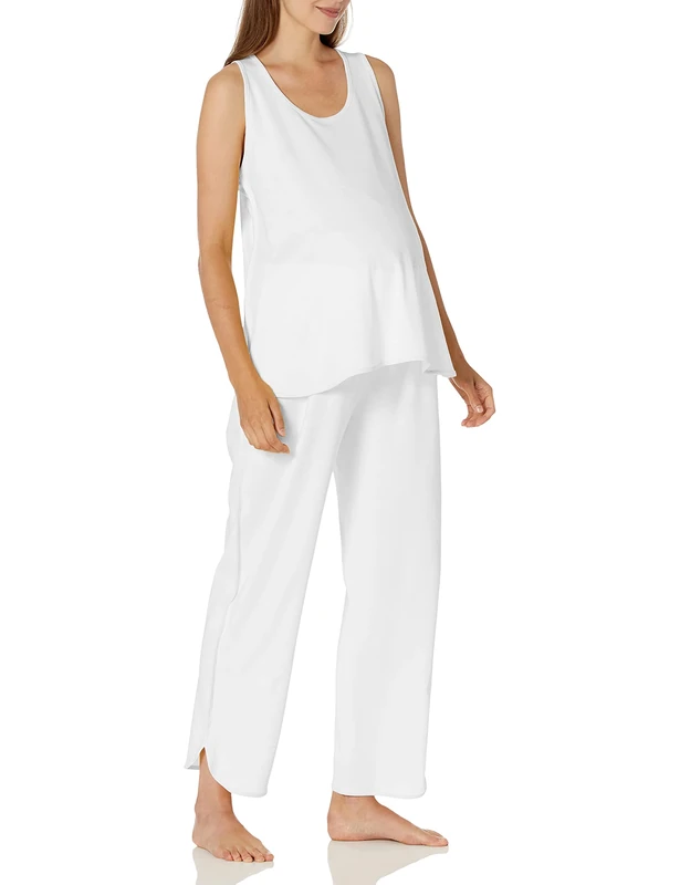 Cosabella Women's Florida Maternity Tank Top & Pant Set Pajama, White/White, XS