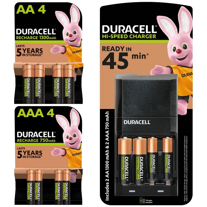 Duracell Hi-Speed 45min Battery Charger with Rechargeable AA and AAA Batteries (Pack of 6 + 6), 1300mAh NiMH, 750mAh NiMH, pre-charged, Longest Lasting Power - Image 1