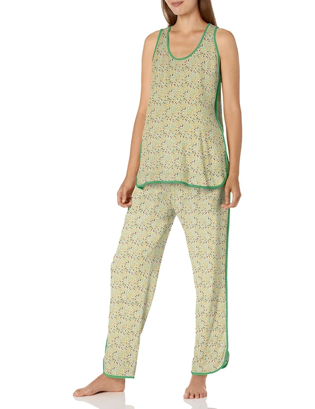 Cosabella Women's Florida Lounge Printed Maternity Tank Top & Pant Pajama Set, Vino Floral/Menta, X-Large