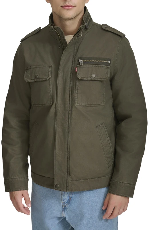 Levi's Men's Washed Cotton Military Jacket (Regular & Big & Tall Sizes) Lightweight, Olive Filled, XS