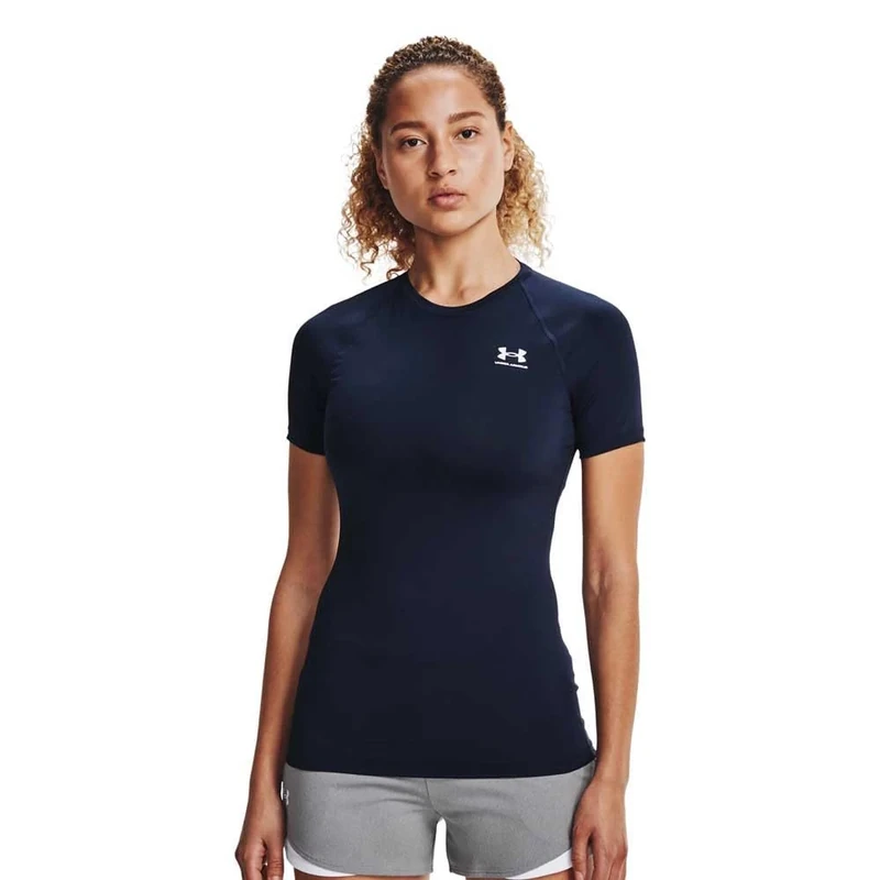Under Armour Women's HeatGear Compression Short-Sleeve T-Shirt, Midnight Navy (410)/White, Small