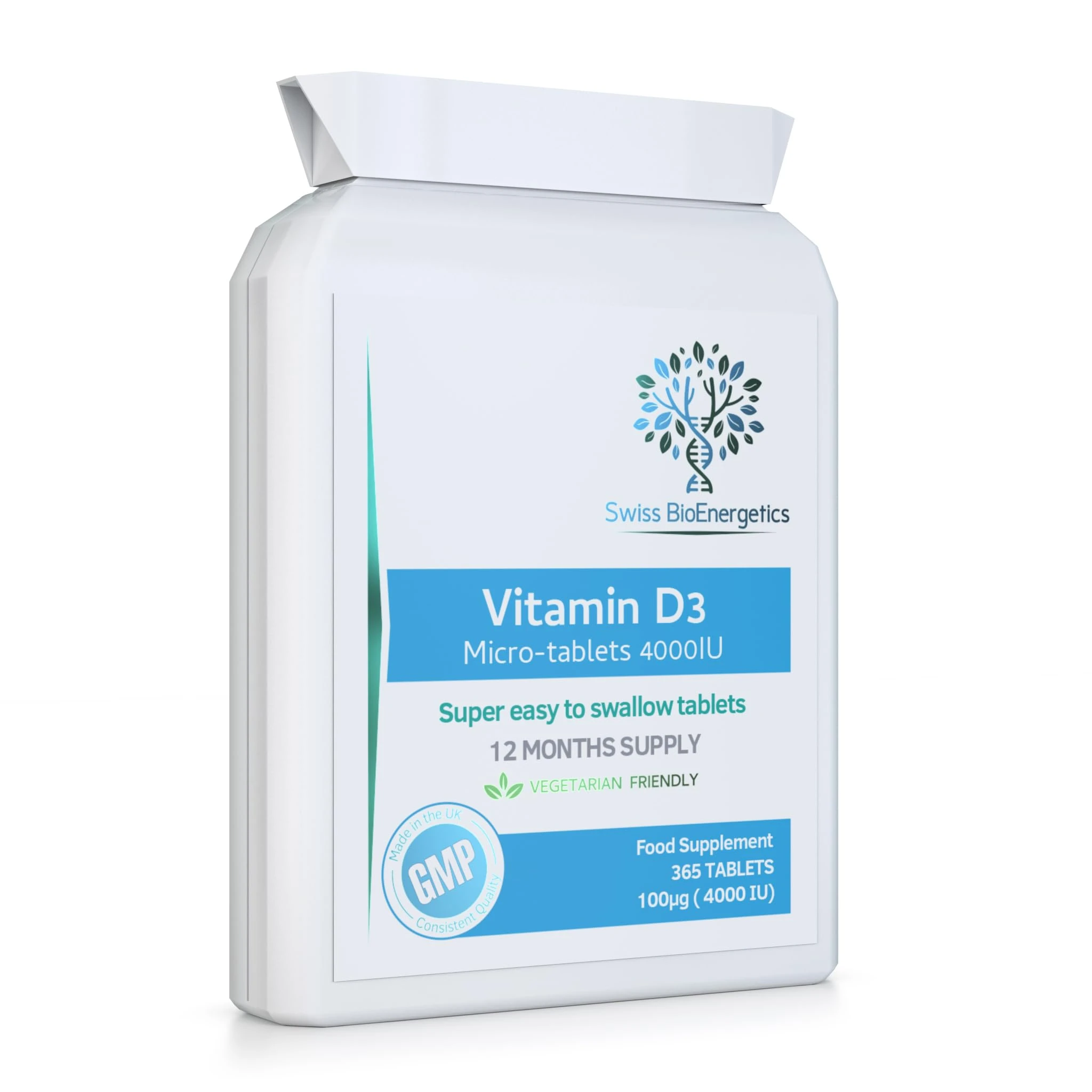Vitamin D3 4000 IU Tablets, 1 Year Supply - 365 Easy to Swallow high Strength Micro-Tablets - Vegetarian Vitamin D Supplement to Boost The Immune System and Support Bone Health - Made in The UK