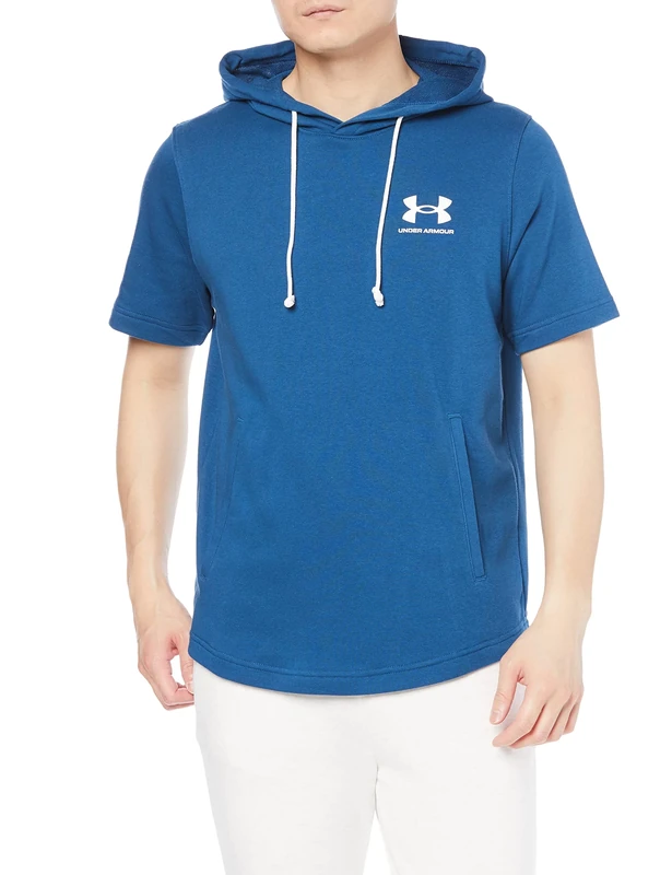 Under Armour Men's Rival Terry Short-Sleeve Hoodie , Deep Sea (459)/Onyx White , Medium