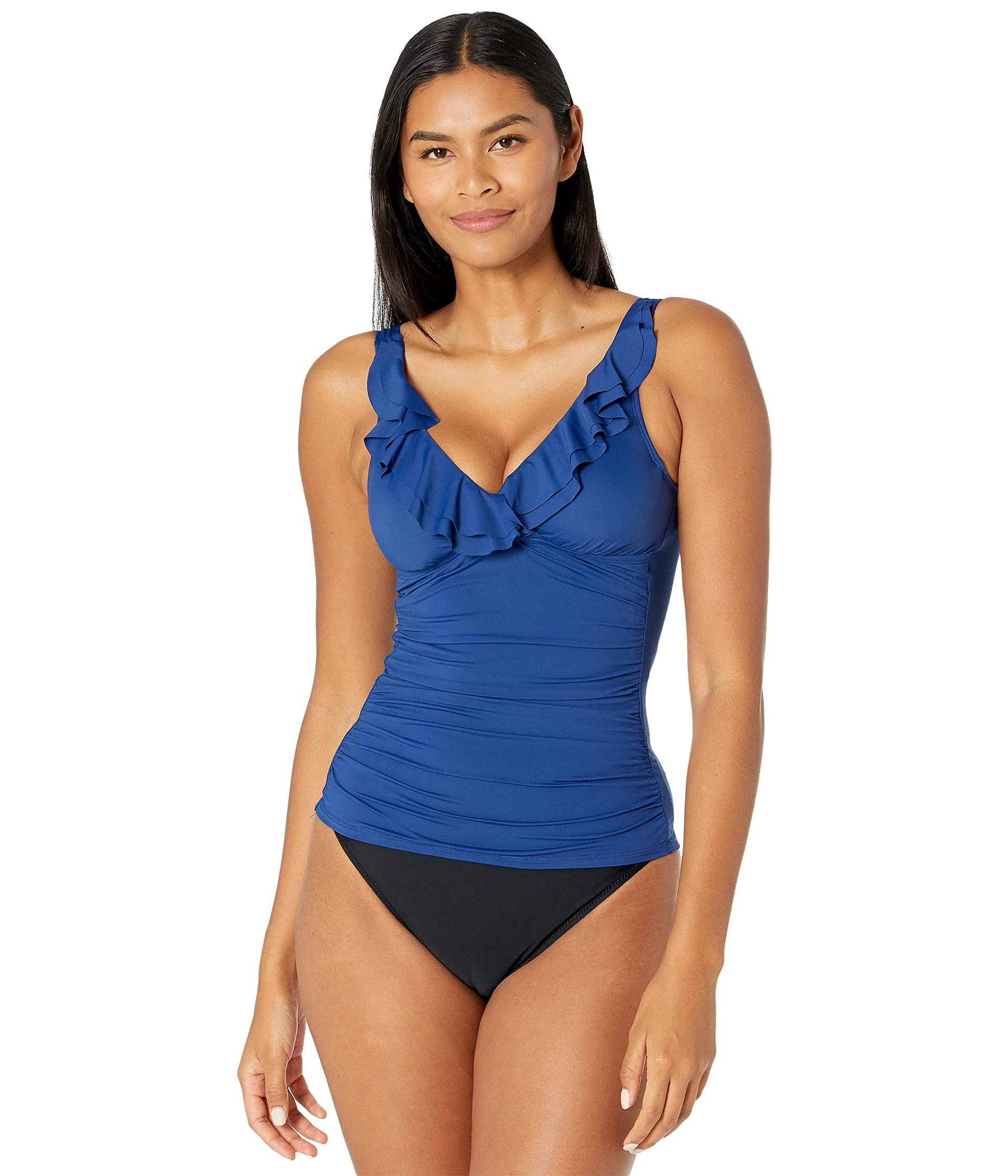 Lauren Ralph Lauren Beach Club Solids Ruffle Underwire Tankini, Sapphire, 14