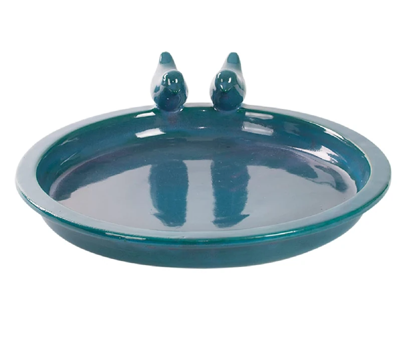 Esschert Design Bird Drinker Round Petrol Bath Bowl Food Bowl Ceramic Water Place Garden