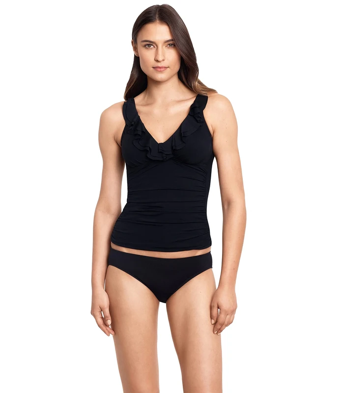 Lauren Ralph Lauren Beach Club Solids Ruffle Underwire Tankini, Black, 6 - Image 1