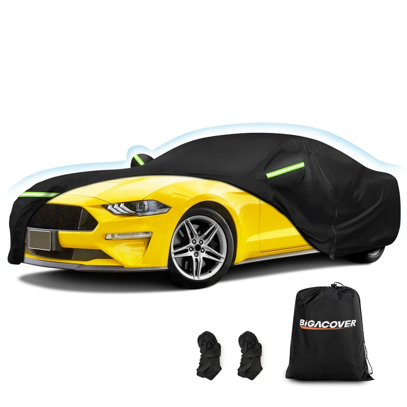 for Mustang Full Car Cover Waterproof All Weather, Outdoor Car Covers with Soft Cotton Lining Windproof Heavy Duty Protection Compatible with 1994-2023 Mustang GT/Shelby/Cobra/Bullitt/ECOBOOST