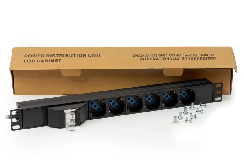 Multi-socket for rack 19 inch with 6 Schuko sockets, magnetic cable, 3 m