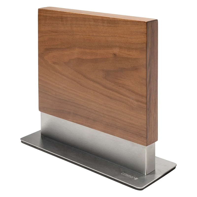 Coninx Magnetic Knife Holder with Display Stand - Double Sided Strong Magnetic Knife Block for Kitchen Counter top - Universal Empty Storage Organizer Block (Walnut Wood)